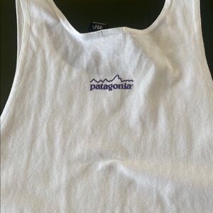 Patagonia White Tank Top with Purple Logo